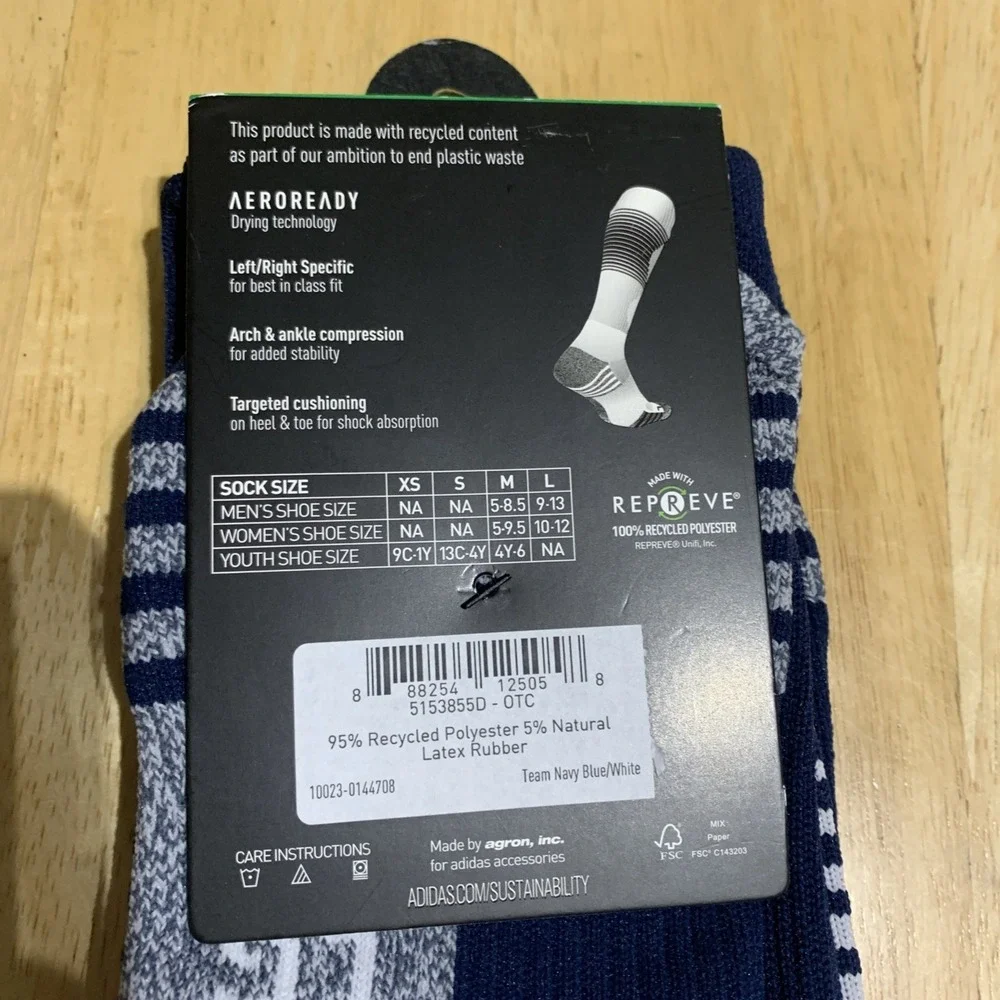 Adidas Soccer Team Speed Sock Mens LARGE L Team Navy Blue White Aeroready NEW